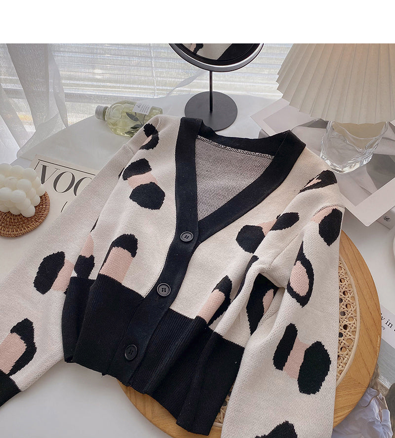 Korean minority design fashion retro printed long sleeve short top  6539