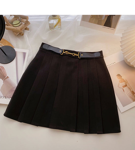 Hong Kong style leisure high waist A-line pleated skirt  5388