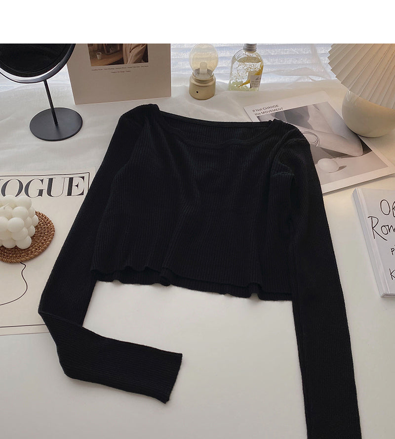 Solid color basic sweater women's long sleeve top bottomed shirt  6638
