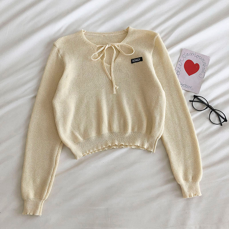 Neues koreanisches Casual-Ins-Faul-Langarm-Pullover-Top 6476
