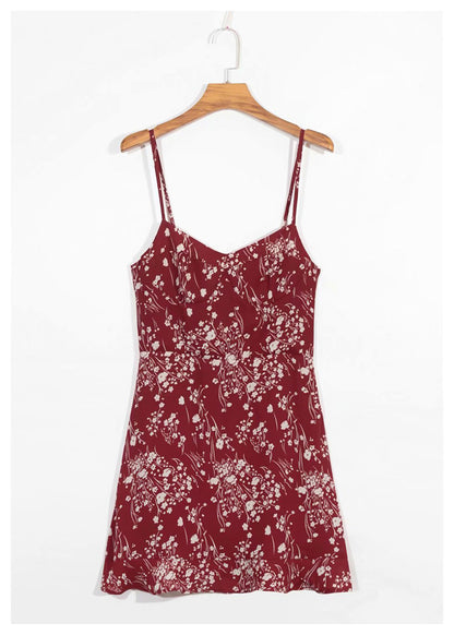 French retro floral waist closing sexy Ruffle Chiffon Dress  7056