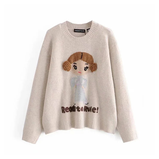Pull en tricot ample coupe-vent en jacquard pour petite fille 7410