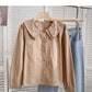 Baby collar solid color long sleeve shirt looks thin and versatile top  6372