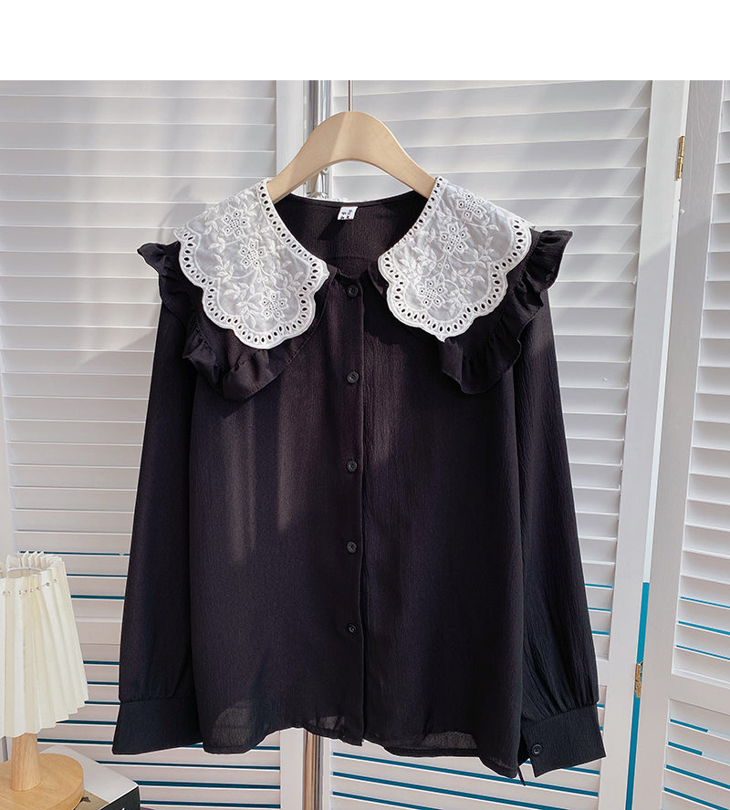 Lace doll neck Vintage age reducing shirt  6403