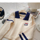 Schlankes und altersreduzierendes, farblich passendes Revers-Pullover mit langen Ärmeln 5912