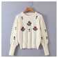 Lazy wind retro Flower Embroidered round neck Pullover Sweater  7328