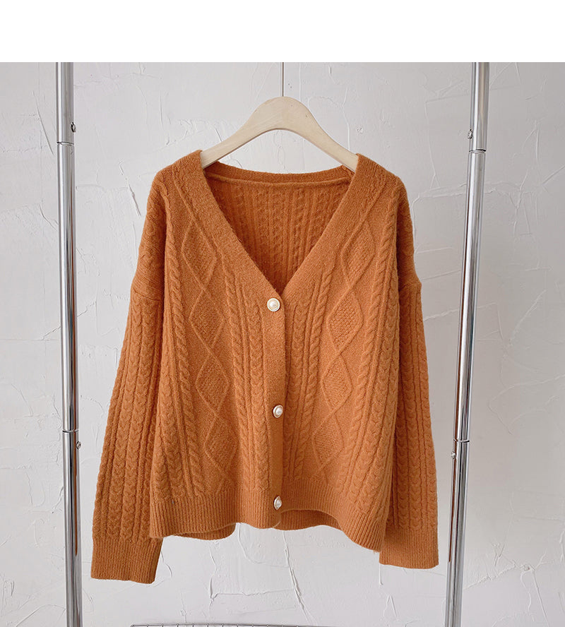 Single breasted V-neck Vintage sweater cardigan  6179