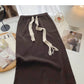 Versatile pop drawstring high waist split A-line skirt  5794