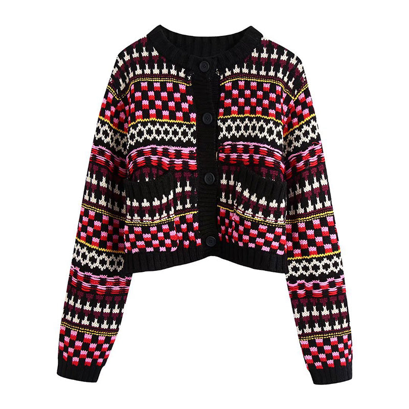 Neuer Retro-Jacquard-Pullover für europäische und amerikanische Frauen 7348