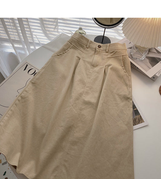 Korean solid color slim and versatile medium and long skirt  5718