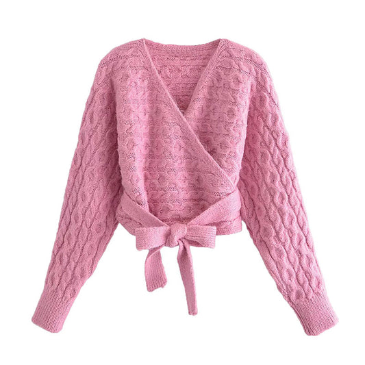 Modischer achtsträngiger Strickpullover mit V-Ausschnitt und Strickmantel 7178