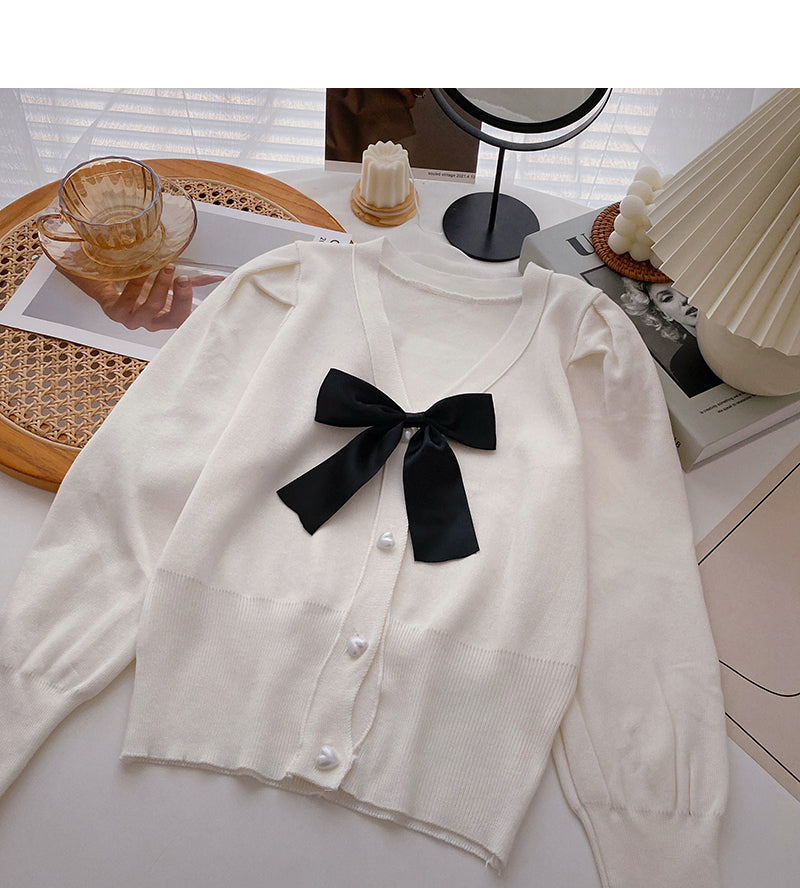 Französischer Pullover mit Laternenärmeln und Schleife 6474