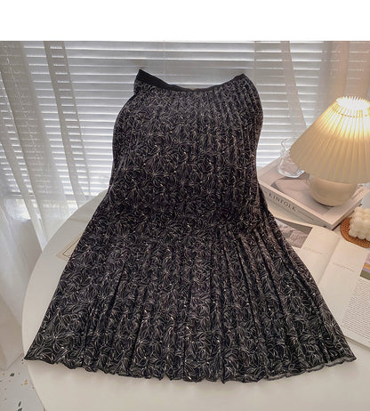 Hong Kong style retro printed leaf A-shaped medium length skirt  5739