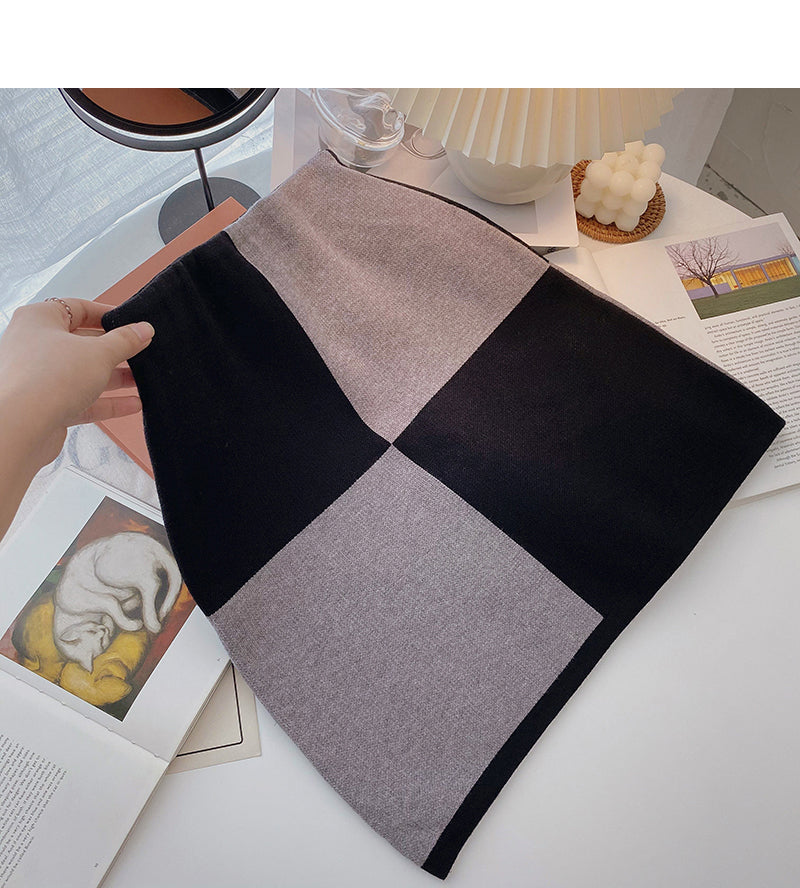 Jupe trapèze taille haute portefeuille à carreaux style Hong Kong 5456