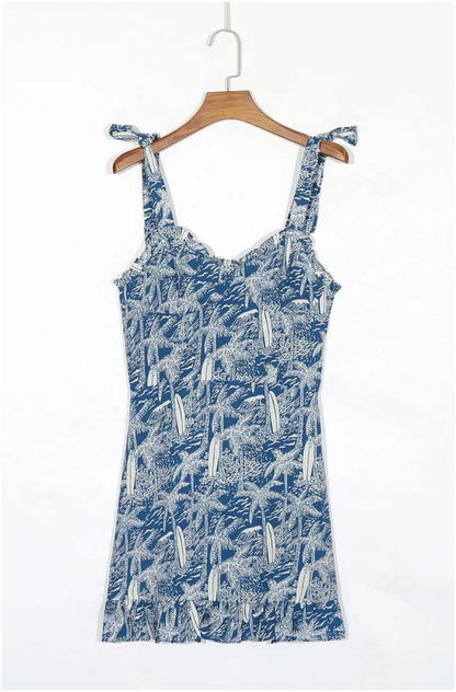 Robe vintage sexy à col en V et clavicule ouverte avec imprimé fendu 7135