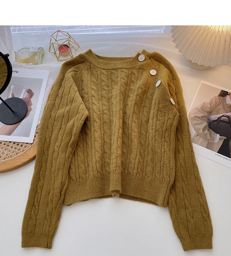 Personalisiertes Rundhals-Pullover mit diagonalen Knöpfen 6108