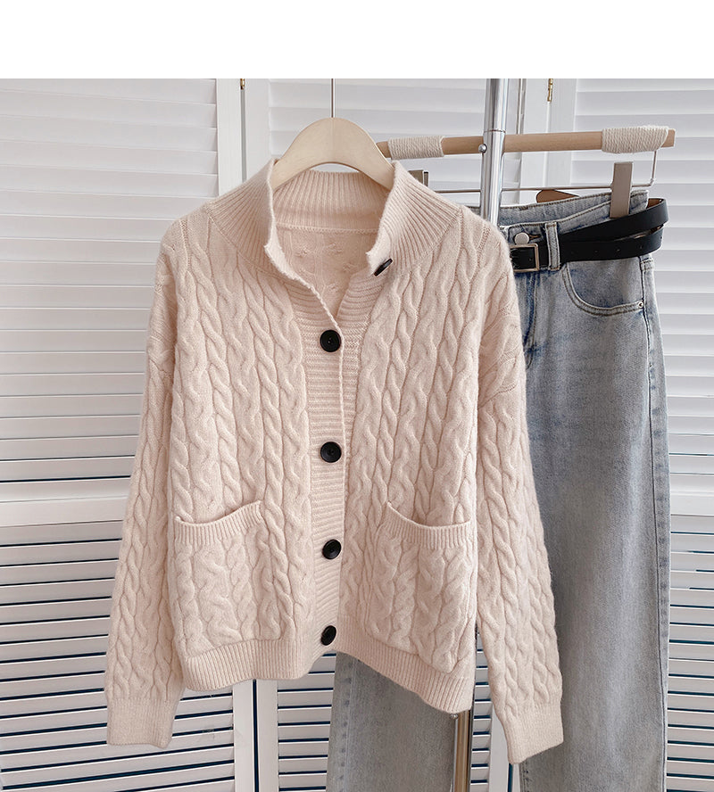 Twist Rundhals Pullover Design Temperament Einreiher Top 6160