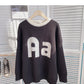 Contrast round neck jacquard flocking letter sweater  6173