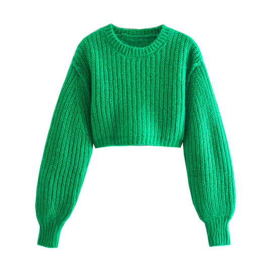 Kurzer Pullover mit Puffärmeln im Retro-Minoritätsdesign 7155