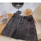 Casual simple solid color split high waist A-shaped skirt fashion  5559