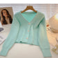 Vintage V-neck slim loose long sleeve knit top  5874