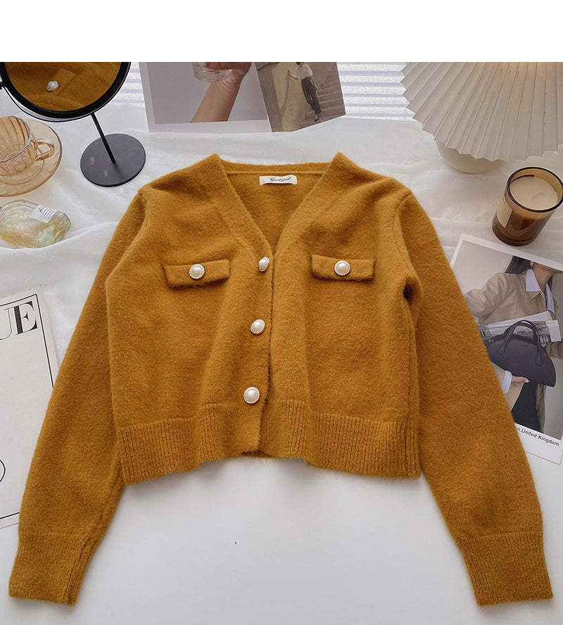 Single breasted V-neck Vintage sweater cardigan female  6013