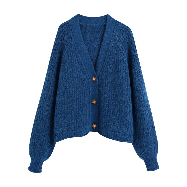 Cardigan en tricot à pointes décontracté et ample à la française 7382 
