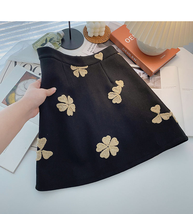 Jupe rétro en jacquard floqué, jupe trapèze slim taille haute 5459