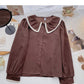 Korean version of exotic age reducing lace doll neck long sleeve versatile top  6353