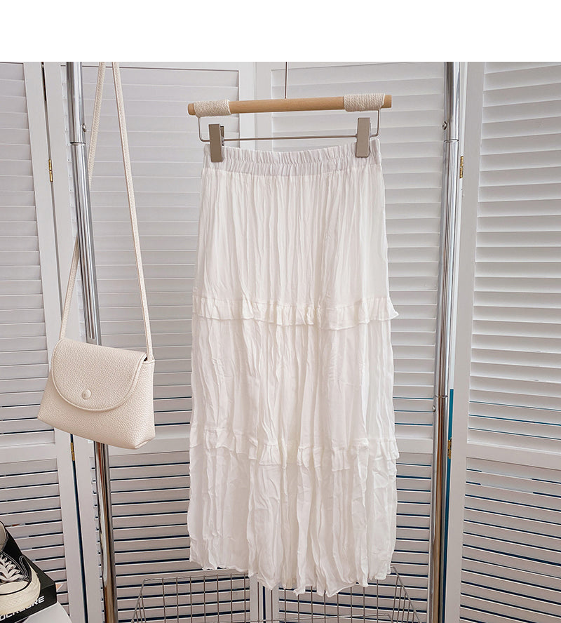 Temperament high waist pleated lace A-line skirt  5815