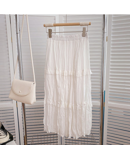 Temperament high waist pleated lace A-line skirt  5815