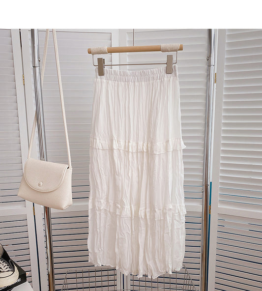 Temperament high waist pleated lace A-line skirt  5815