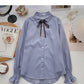 Collegiate lace up Lapel shirt casual long sleeve top  6356