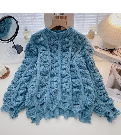 New Korean version lazy and fashionable loose hole long sleeve top  5900