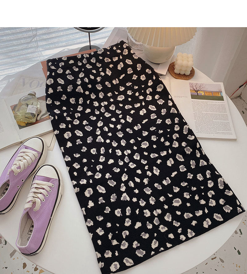 Temperament: Freizeit-Retro-Leoparden-Print im A-Linien-Rock im Hongkong-Stil mit hoher Taille 5757