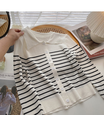 Design sense color blocking stripes show thin slim Lapel top  6553