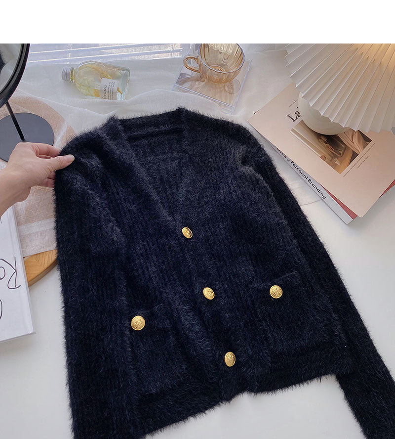 Mohair sweater cardigan gentle V-Neck long sleeve top  6106