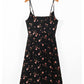 Printed swing neck suspender skirt split mid length dress  7053