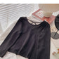Lace Baby collar stitching design pearl buckle Pullover Sweater  6637
