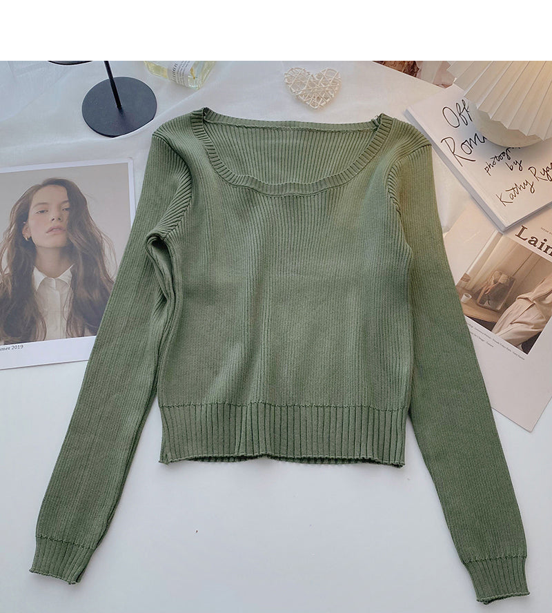 Knitwear slim short bottomed long sleeve top  6659