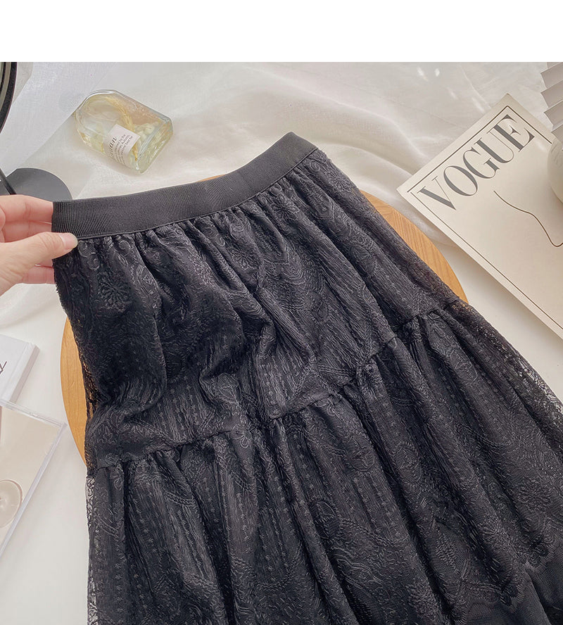 Slim and fairy, versatile, elastic waist, medium and long skirt  5797