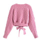 Fashion V-neck eight strand knitted sweater bandage knitted coat  7178