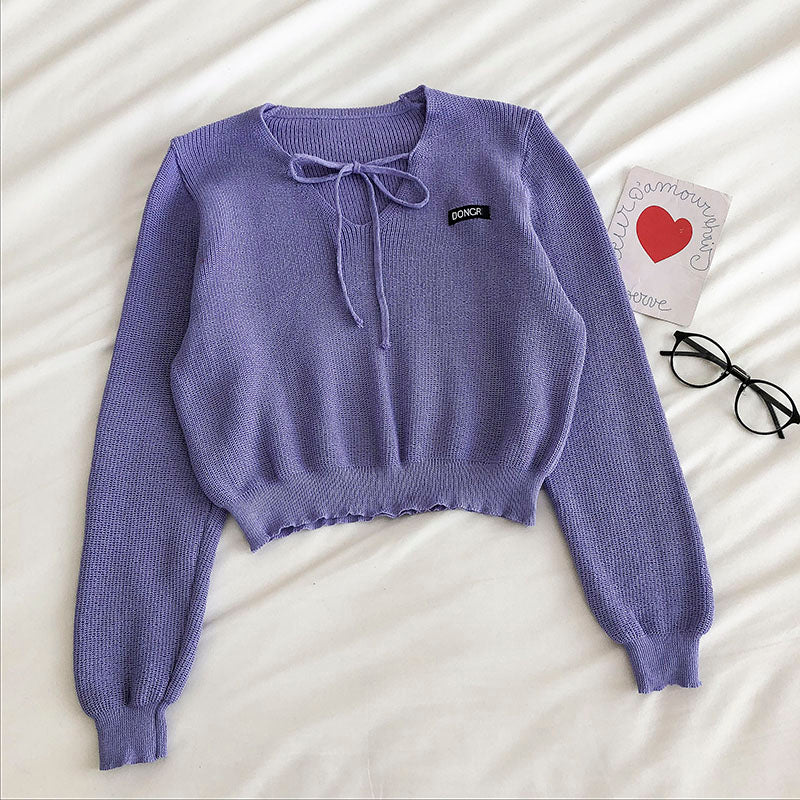 Neues koreanisches Casual-Ins-Faul-Langarm-Pullover-Top 6476