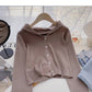 Design sense sweater coat casual hooded long sleeved top  6594