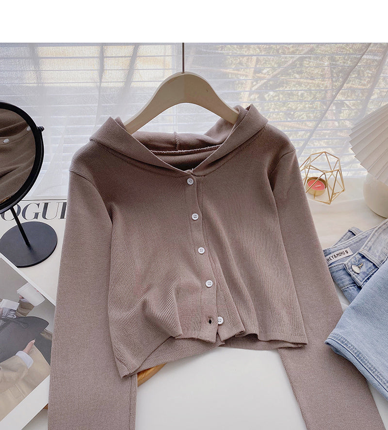 Design sense sweater coat casual hooded long sleeved top  6594
