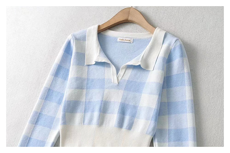 T-shirt col polo à carreaux motif échiquier vintage 7394