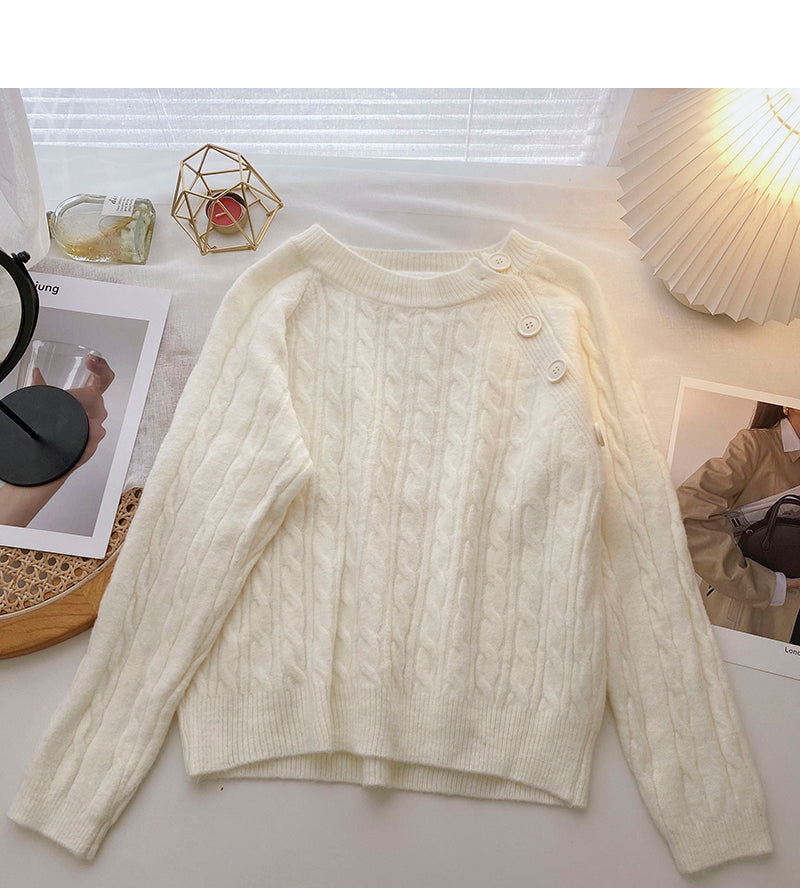 Design Sense personalisierter Diagonalknopf-Rundhals-Pullover mit vielseitigem Oberteil 6032