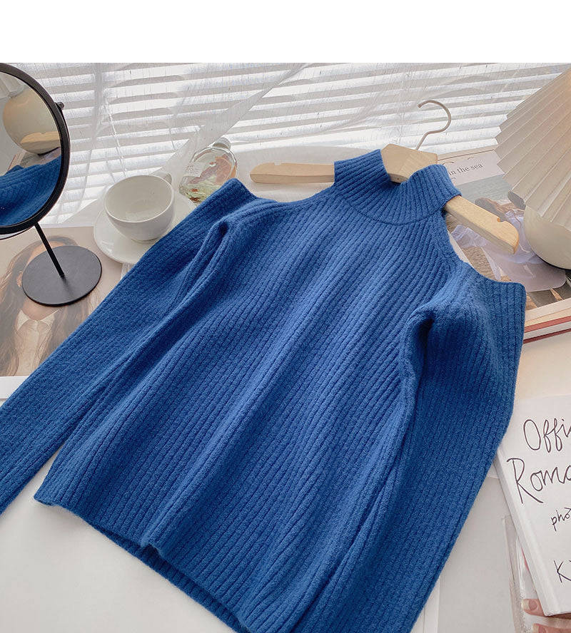 Women's slim off shoulder long sleeve sweater design  5946