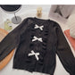Cardigan tricoté vintage à col en T et nœud 6494
