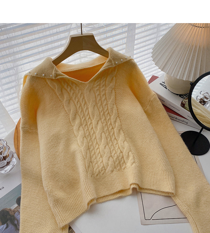 Sweet niche design nail bead V-neck twist long sleeve top  6018